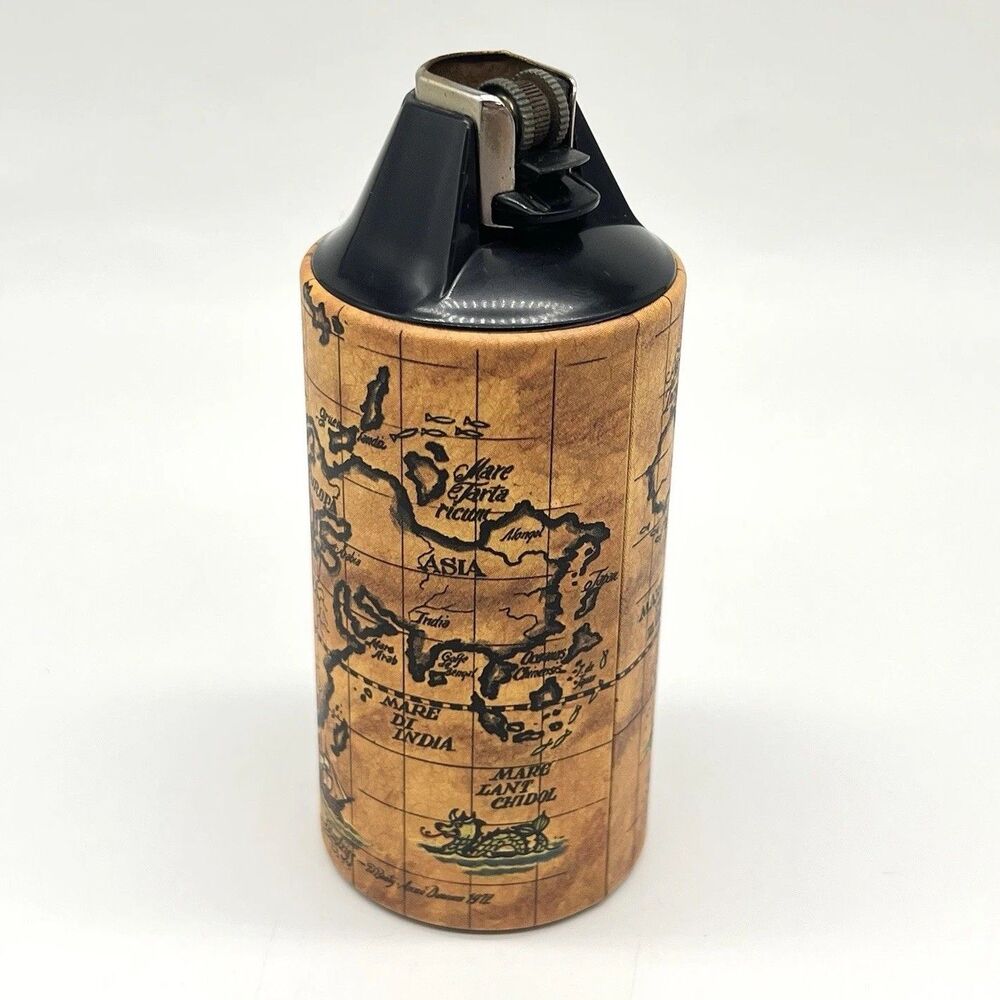 VTG Cricket Gillette CR-77 Table Lighter Old World Mariners Map 1970s Desk Decor